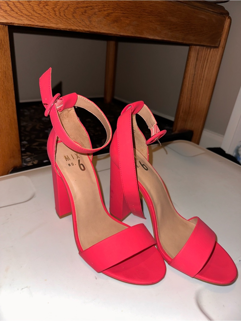 Mix No. 6 Neon Pink Ankle-Strap Block Heel Sandals
